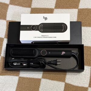 l'ange Smooth-It 2-in-1 Digital Straightening Comb - Black with Rose Gold Accent